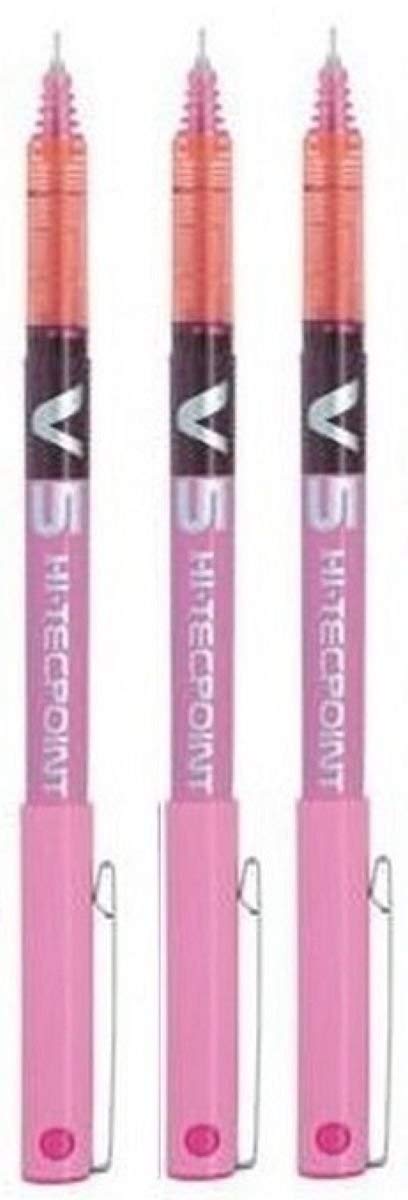 Pilot BX V5 Pink Hi-Tecpoint Extra Fine Rollerball Pen 0.5mm Nib Tip 0.3mm Line Width (Pack of 3)